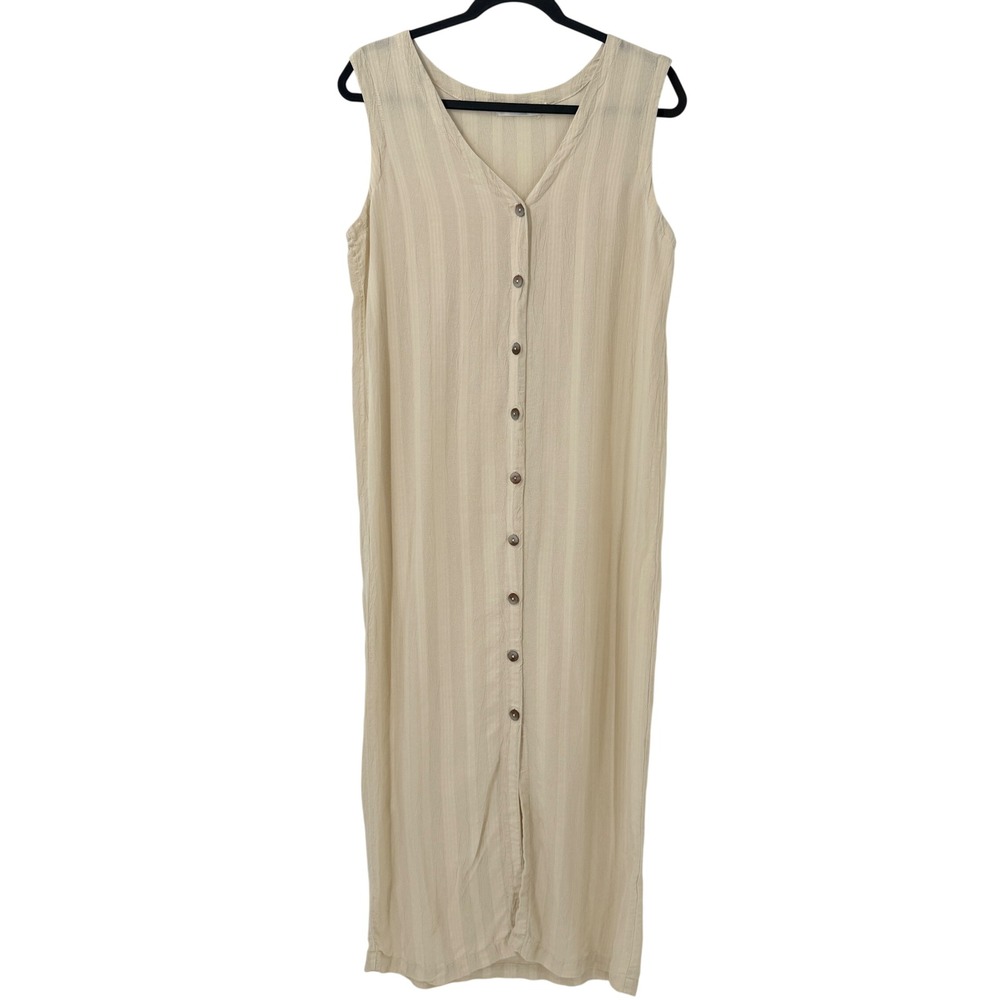 Cut Loose Striped Button Front Sleeveless Dress sz M Neutral coastal nautical